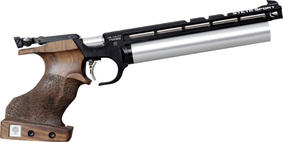Steyr-ilmapistooli EVO10 E Black, oikea, L,hopeiset painesäiliöt